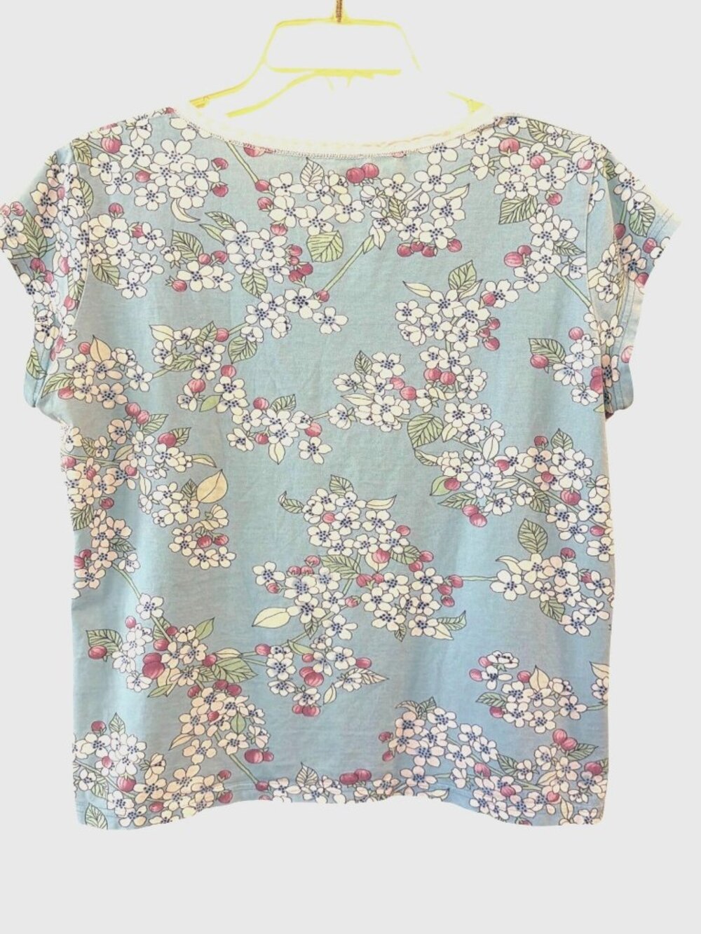 Garnet Hill Pajama SET Size M Blue Floral Green Cotton Short Sleeve Shorts - Picture 6 of 9